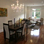 View from the kitchen of the dining room and living room.